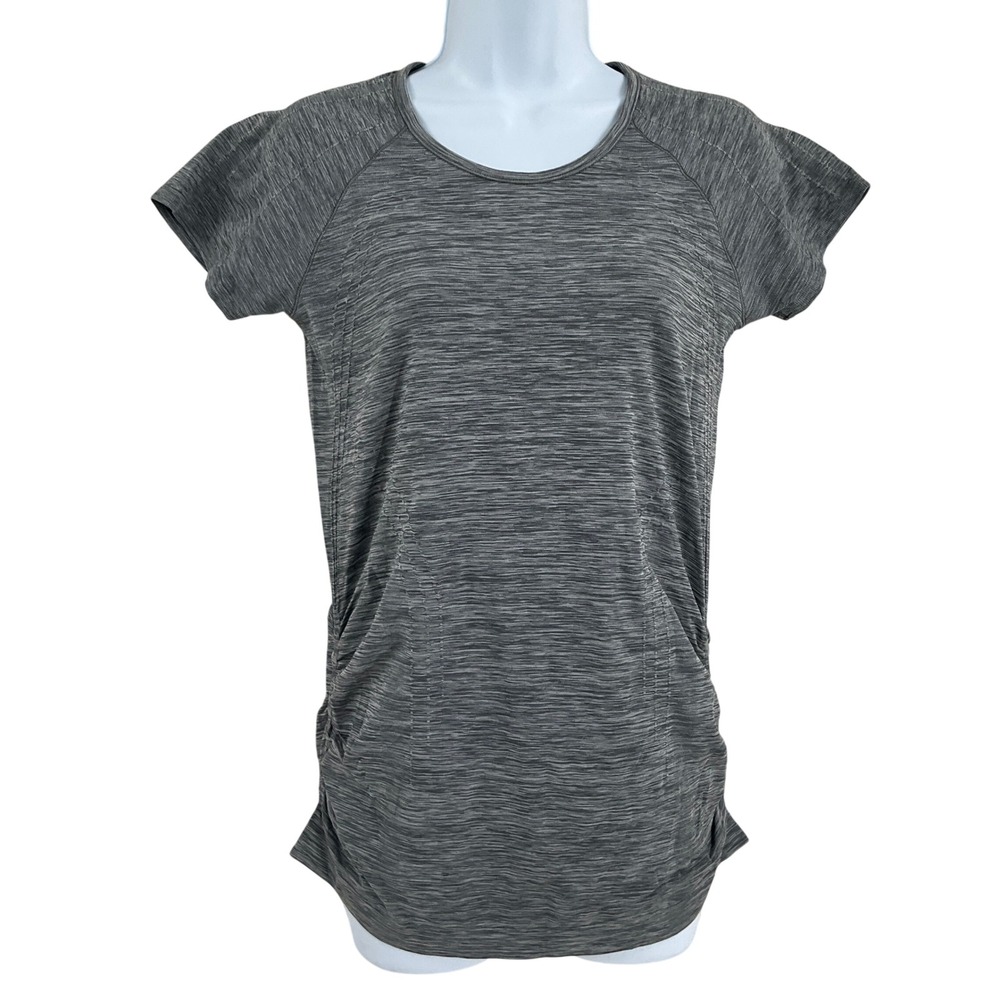 Athleta Essence Gray Space Dye Short Sleeve‎ Seamless Top Sz M Activewear